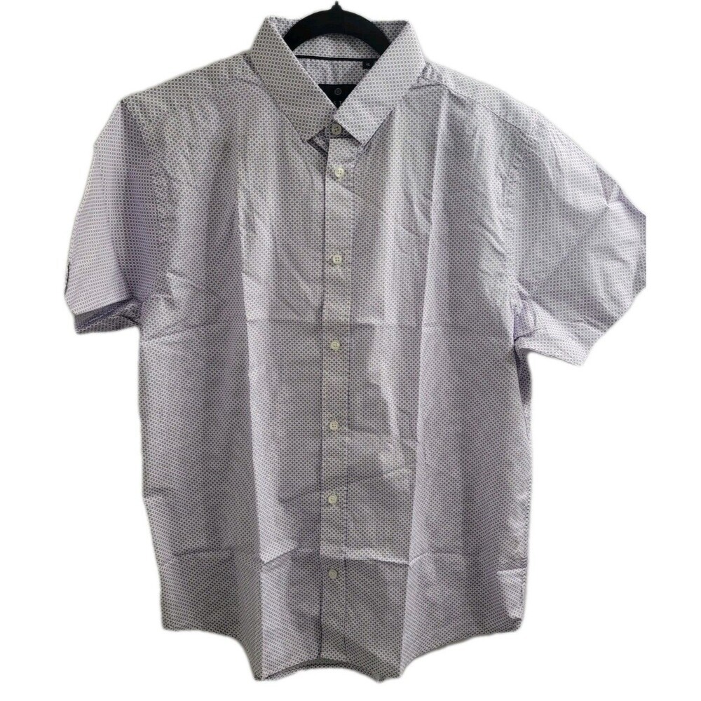 Vustra Diamond Block Print Purple Sz XL Button Up S/Sleeve 100% Organic Cotton